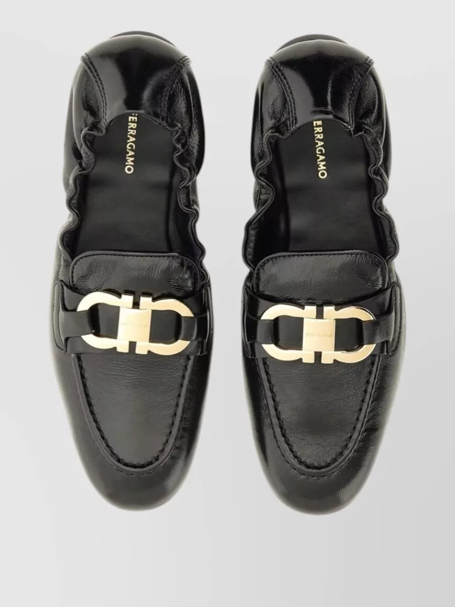 Ferragamo Loafers Round Toe Gold Tone Hardware