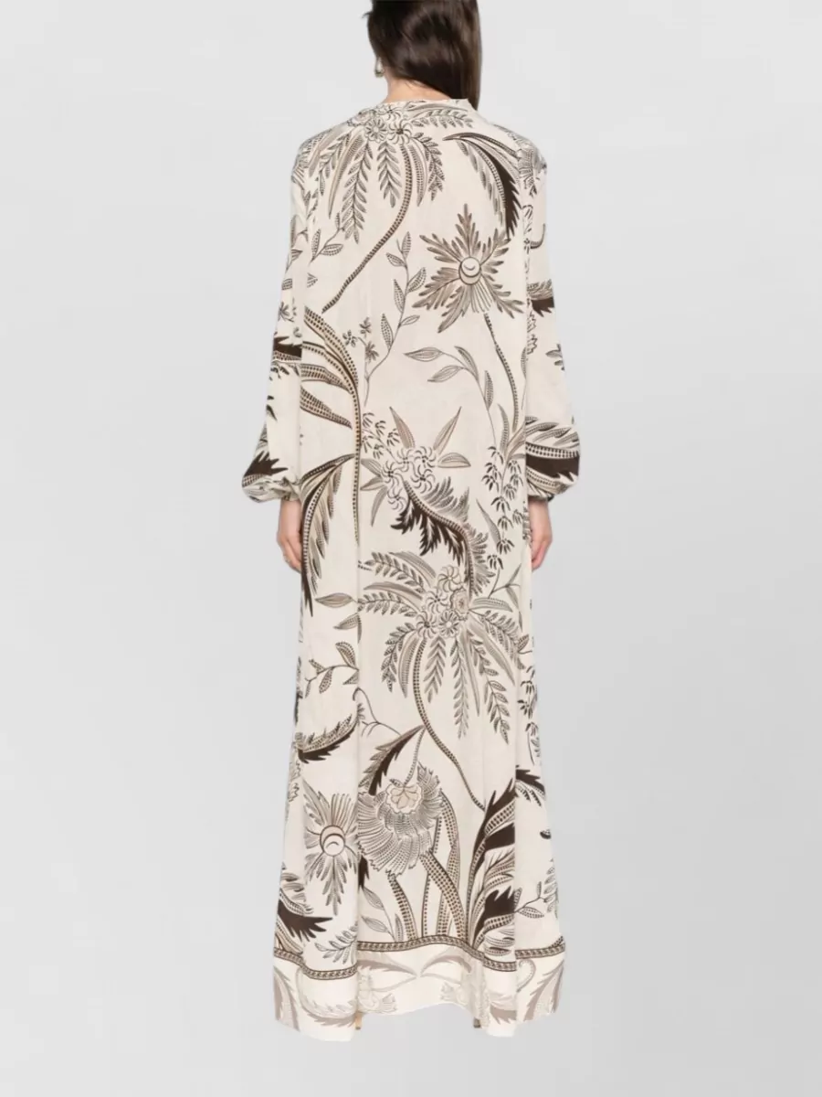 F.r.s For Restless Sleepers Silk Printed Crew Neck Long-Sleeve Drawstring Maxi Dress