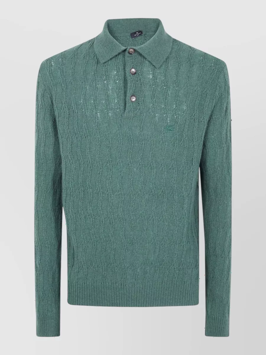 Etro cashmere long sleeve polo shirt