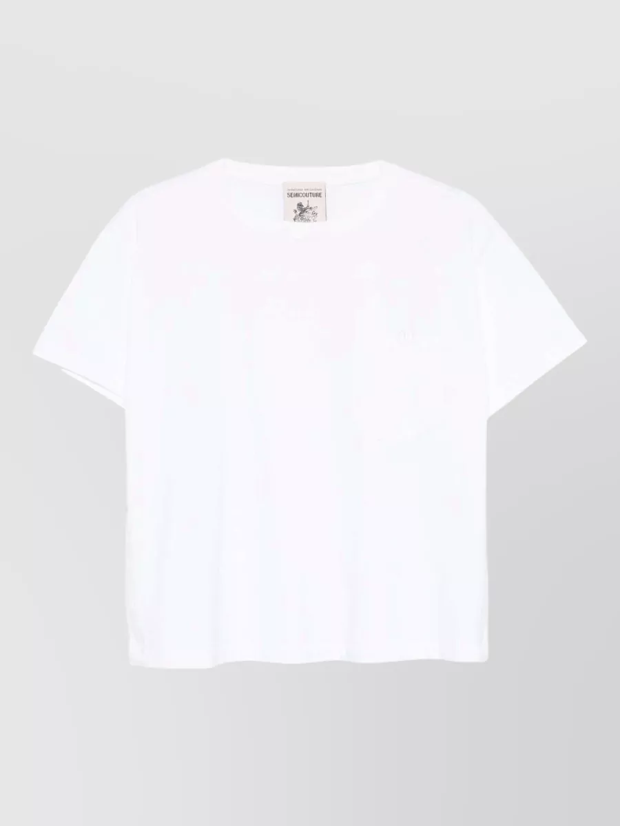 Semicouture Cotton Embroidered Patch Pocket Short-Sleeve T-Shirt