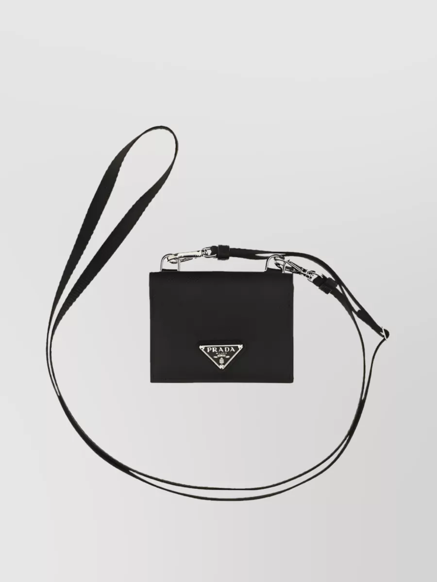 Shop Prada Structured Saffiano Leather Cardholder In Black