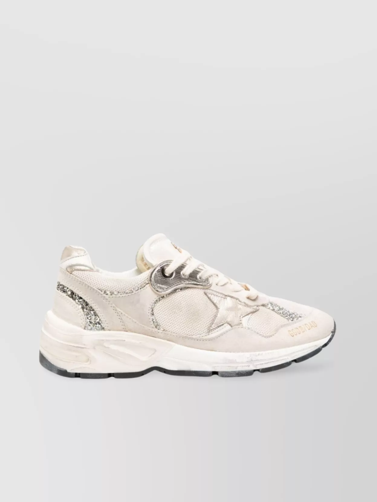 Shop Golden Goose Rubber Sole Sneakers With Distressed Effect And Metallic Finish In Cream