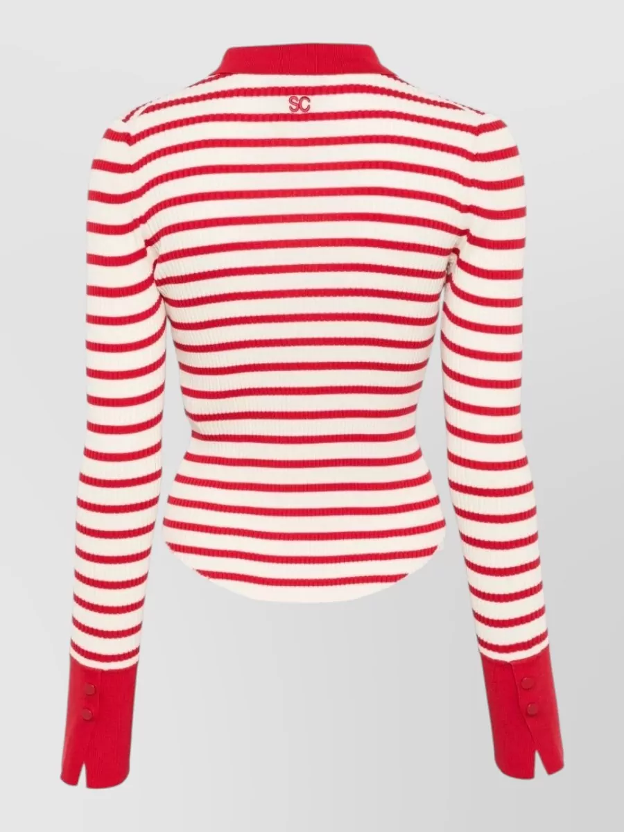 Semicouture Striped Ribbed Long-Sleeve Polo Shirt