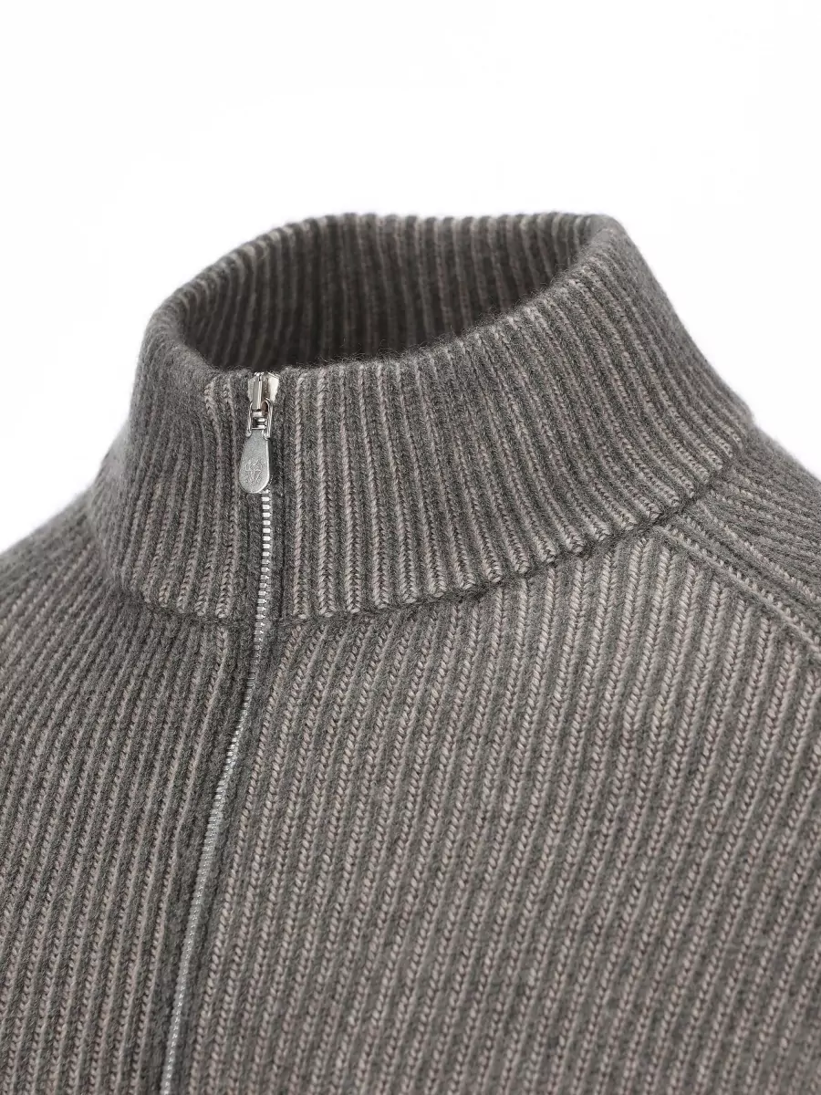 Brunello Cucinelli Cashmere English-Knit High-Neck Zip Cardigan