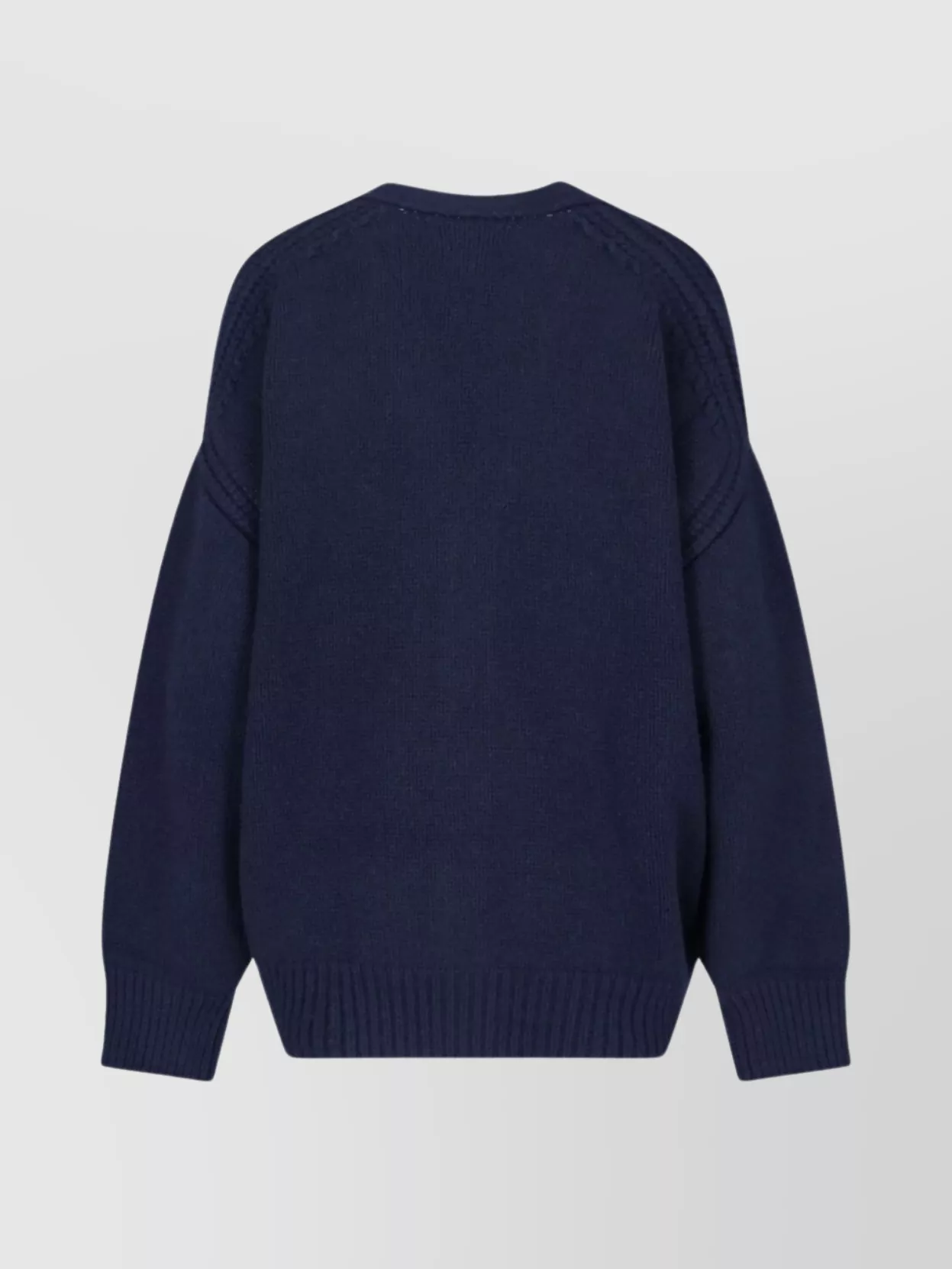 Sa Su Phi V-neck Sweater With Ribbed Cuffs And Cable Knit In Blue