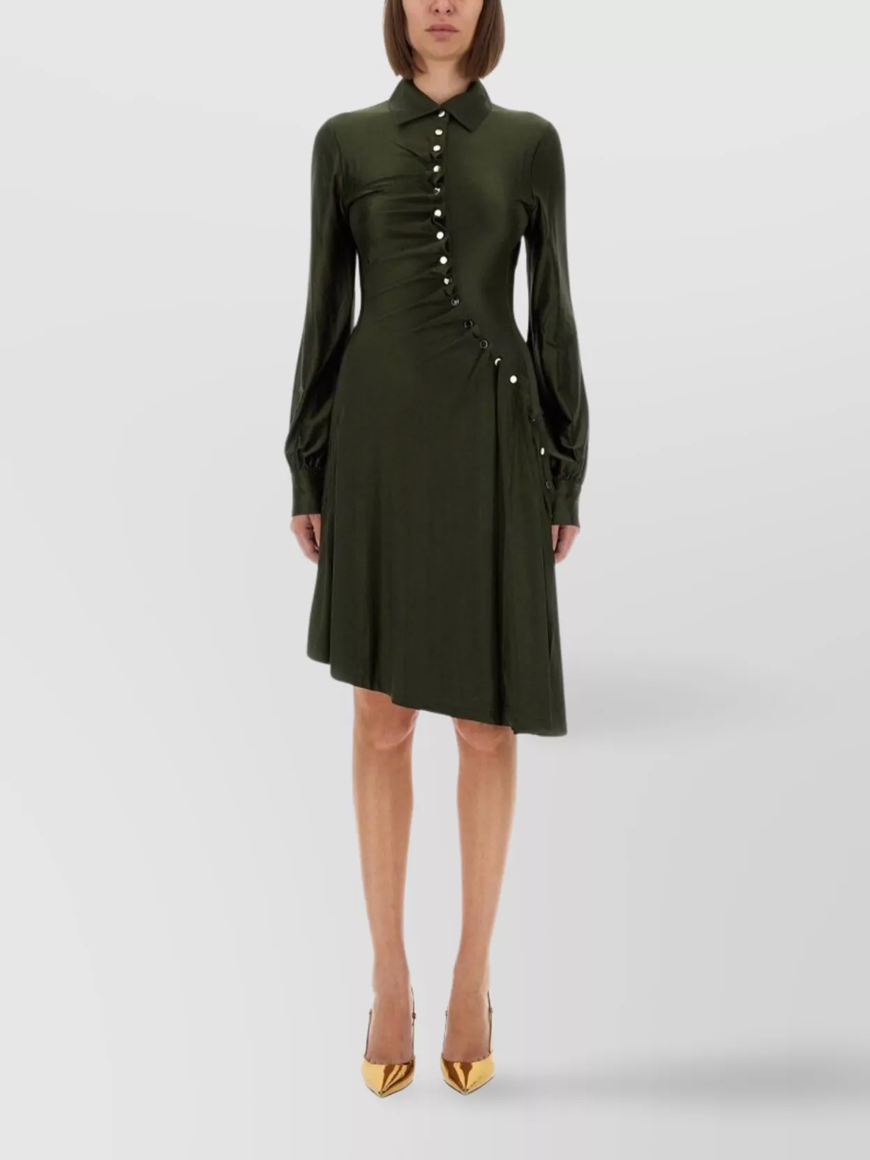 Paco Rabanne Draped Sleeve Dress Button Detailing