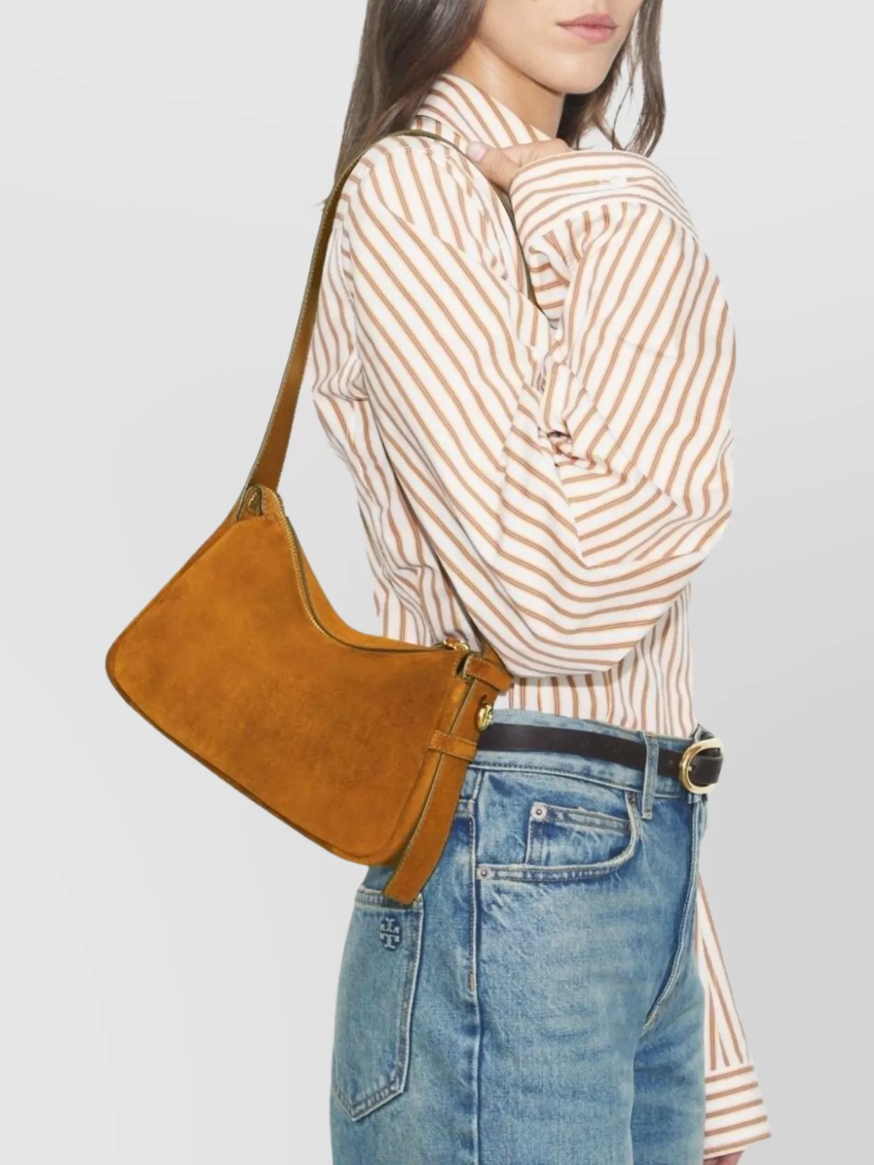 Tory Burch Suede Leather Shoulder Bag With Adjustable Strap In Brown