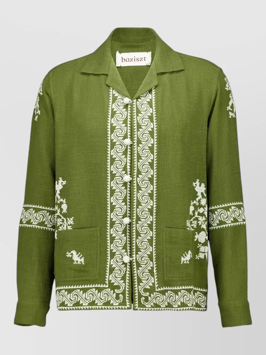 Baziszt embroidered cotton long-sleeve shirt jacket