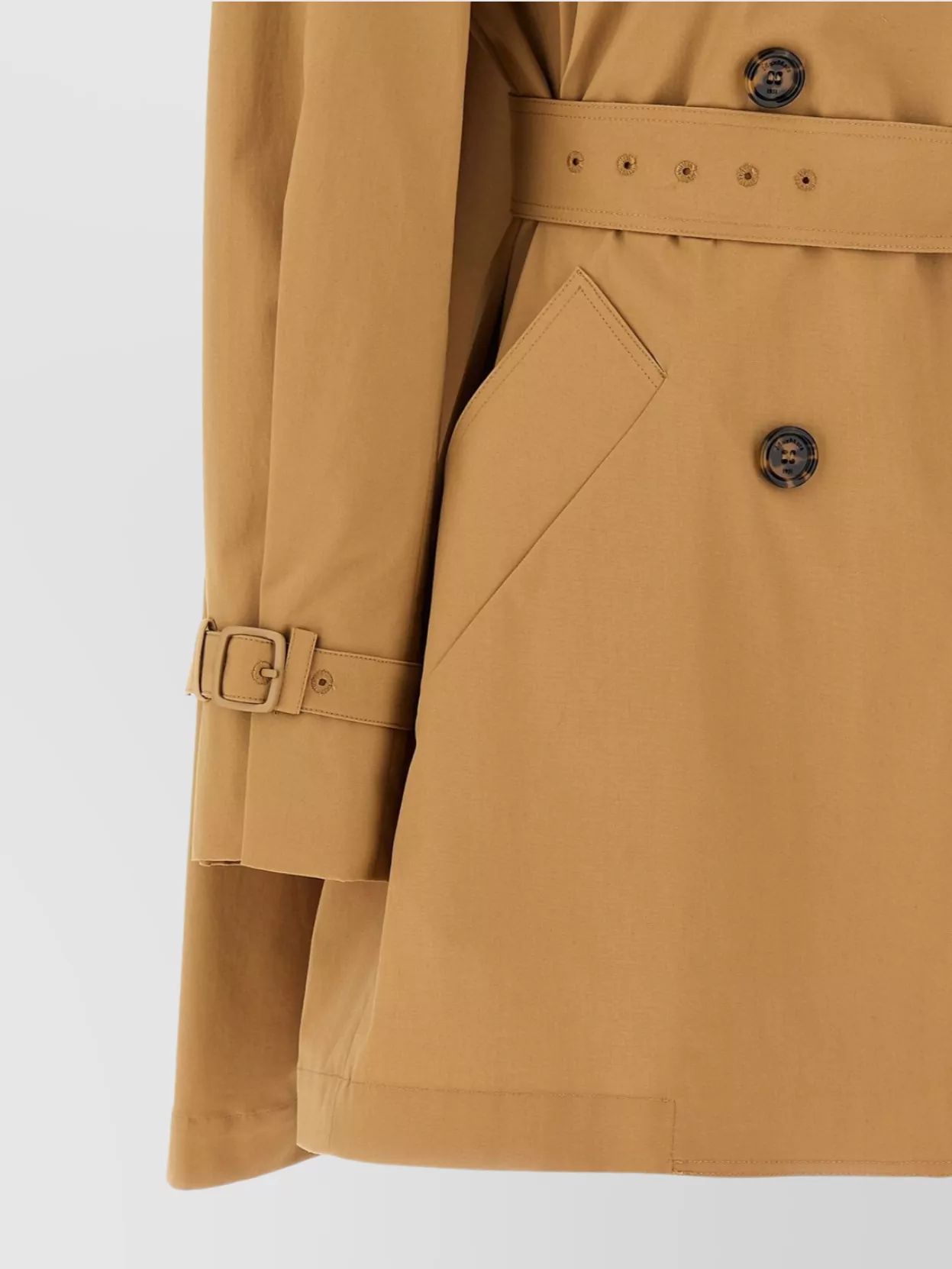 Shop Max Mara 'landa' Raincoat Double-breasted Belted Epaulettes