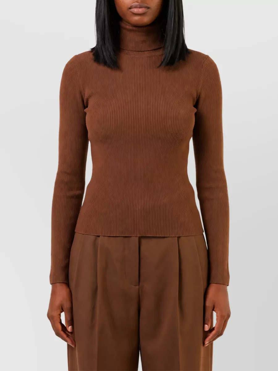 Max Mara virgin wool fine-knit fitted turtleneck top