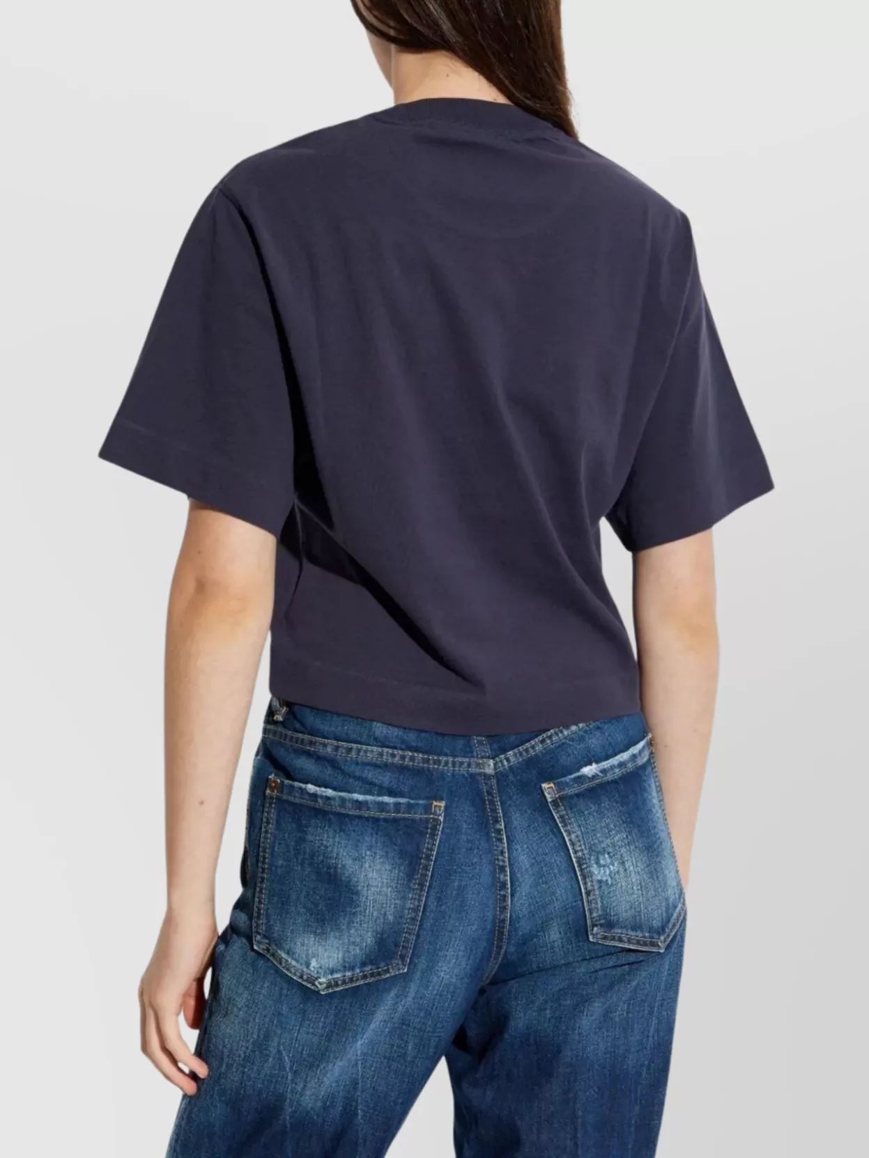 Off-white Logo Crop T-shirt Round Neck In Blue
