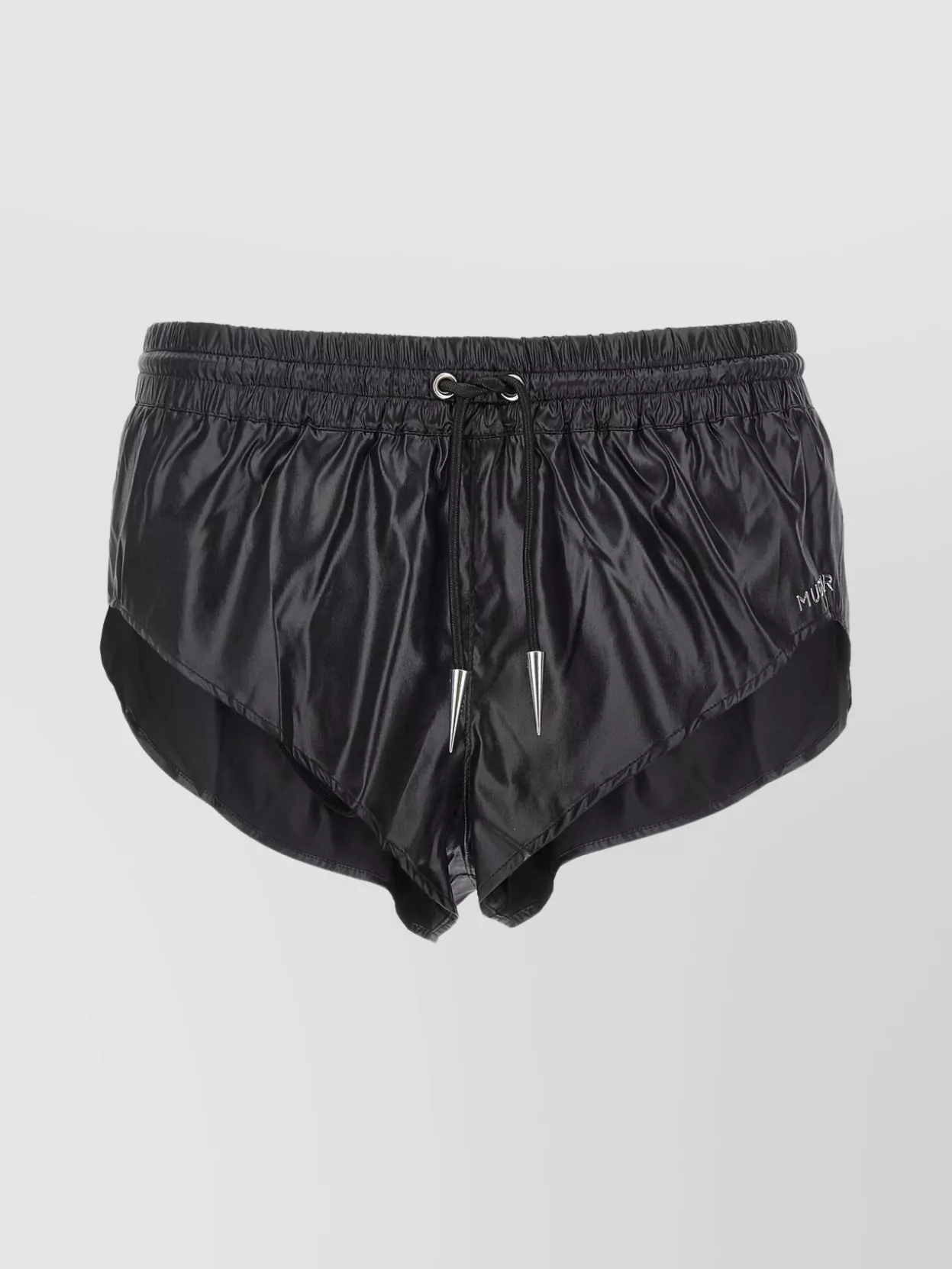 Shop Mugler Shiny Fabric Swim Shorts With Elastic Waistband
