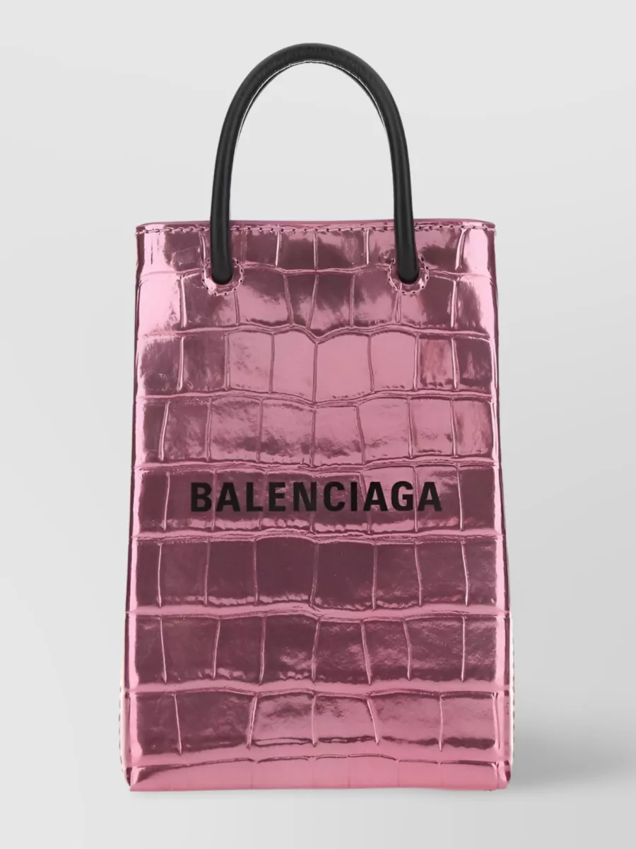 Shop Balenciaga Printed Logo Mini Phone Holder In Metallic