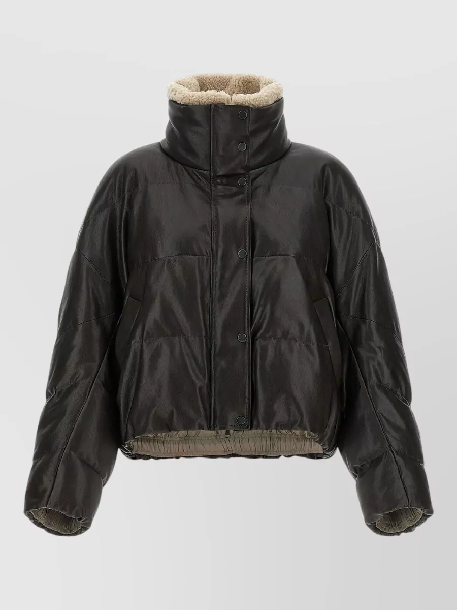 Brunello Cucinelli leather quilted cropped puffer jacket