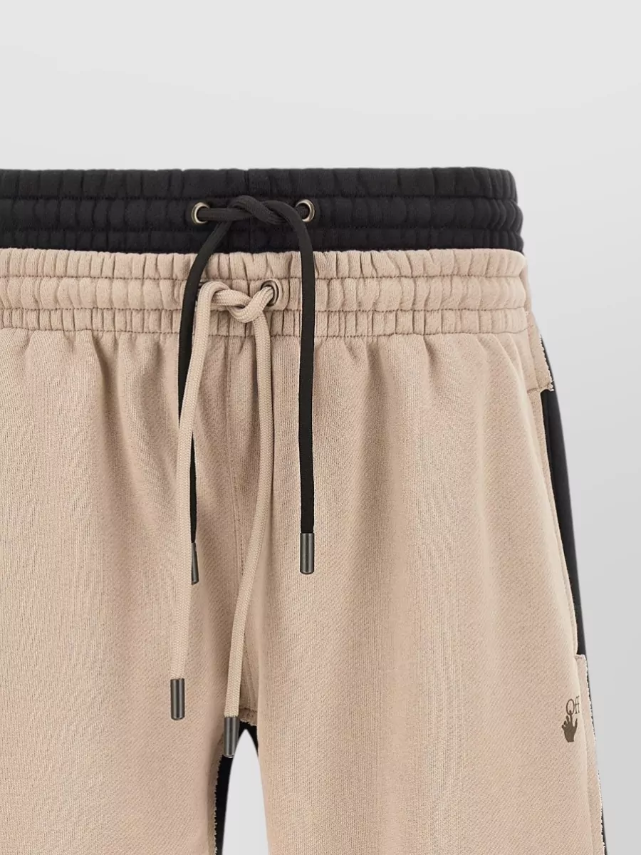 Off-White Cotton Two Tone Relaxed Fit Bermuda Shorts