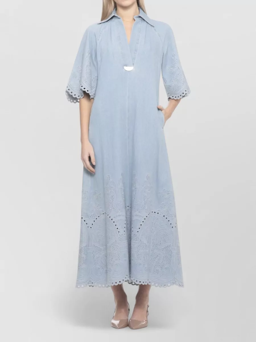 Zimmermann Denim Broderie Anglaise Midi Dress
