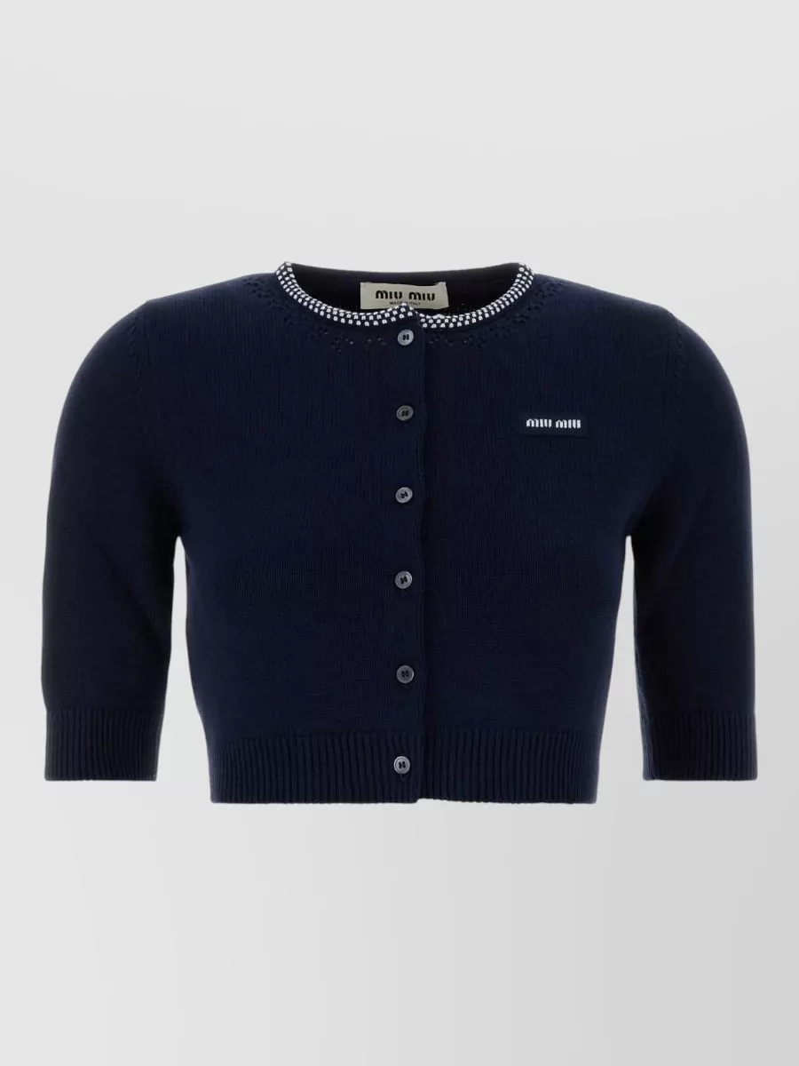 Miu Miu cropped slim-fit fine-knit cotton cardigan