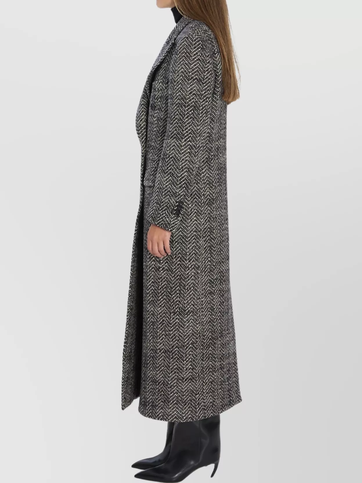 Tagliatore Wool Double-Breasted Coat Herringbone Pattern