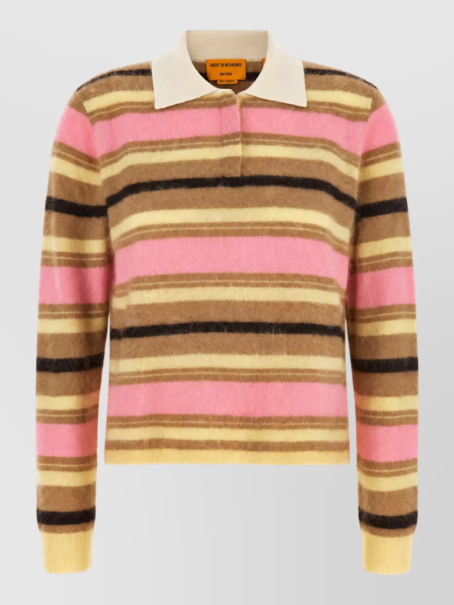 Guest In Residence Cashmere striped cropped polo shirt