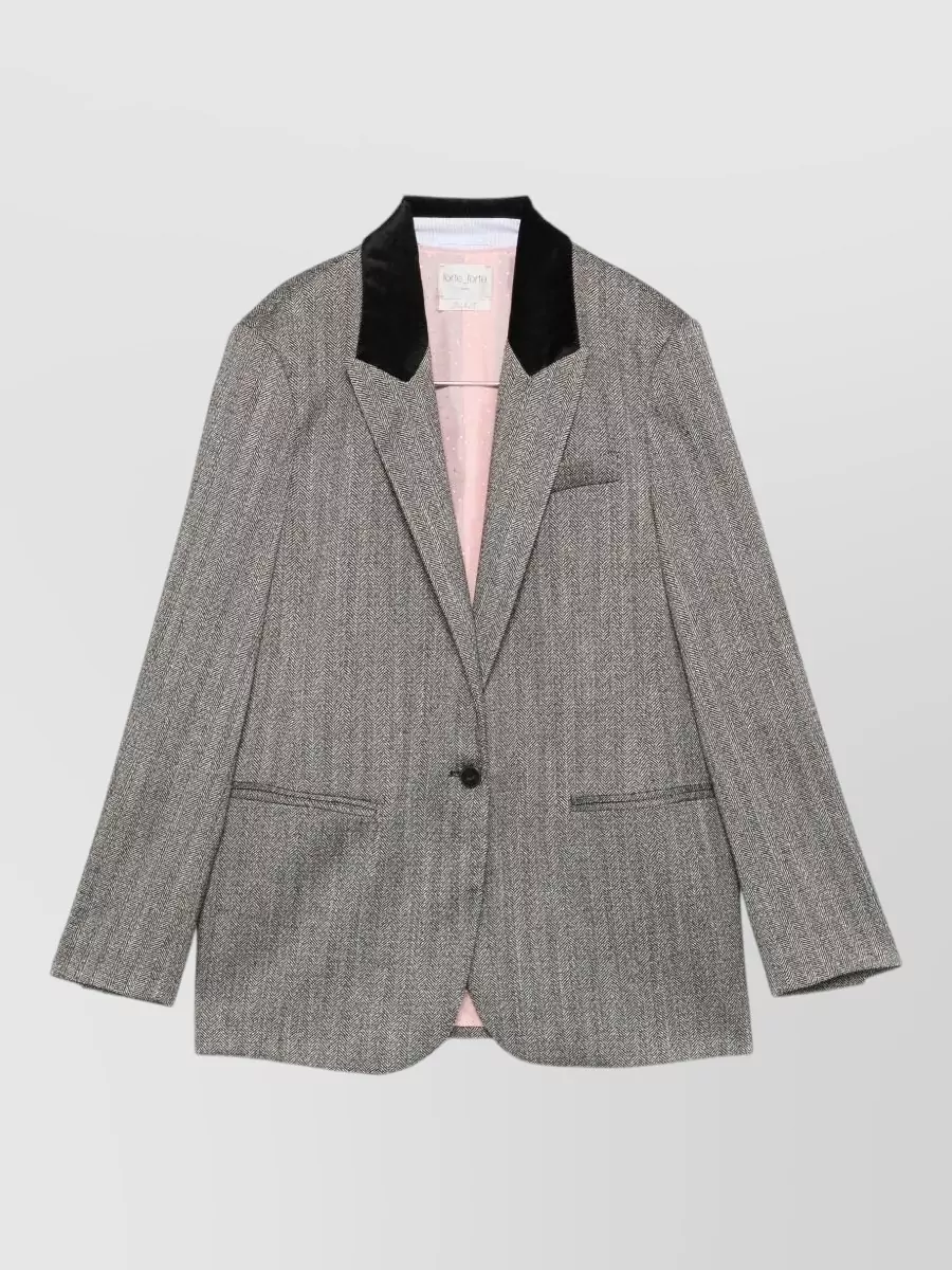 Forte Forte Single Breasted Tailored Blazer Velvet Collar In Gray