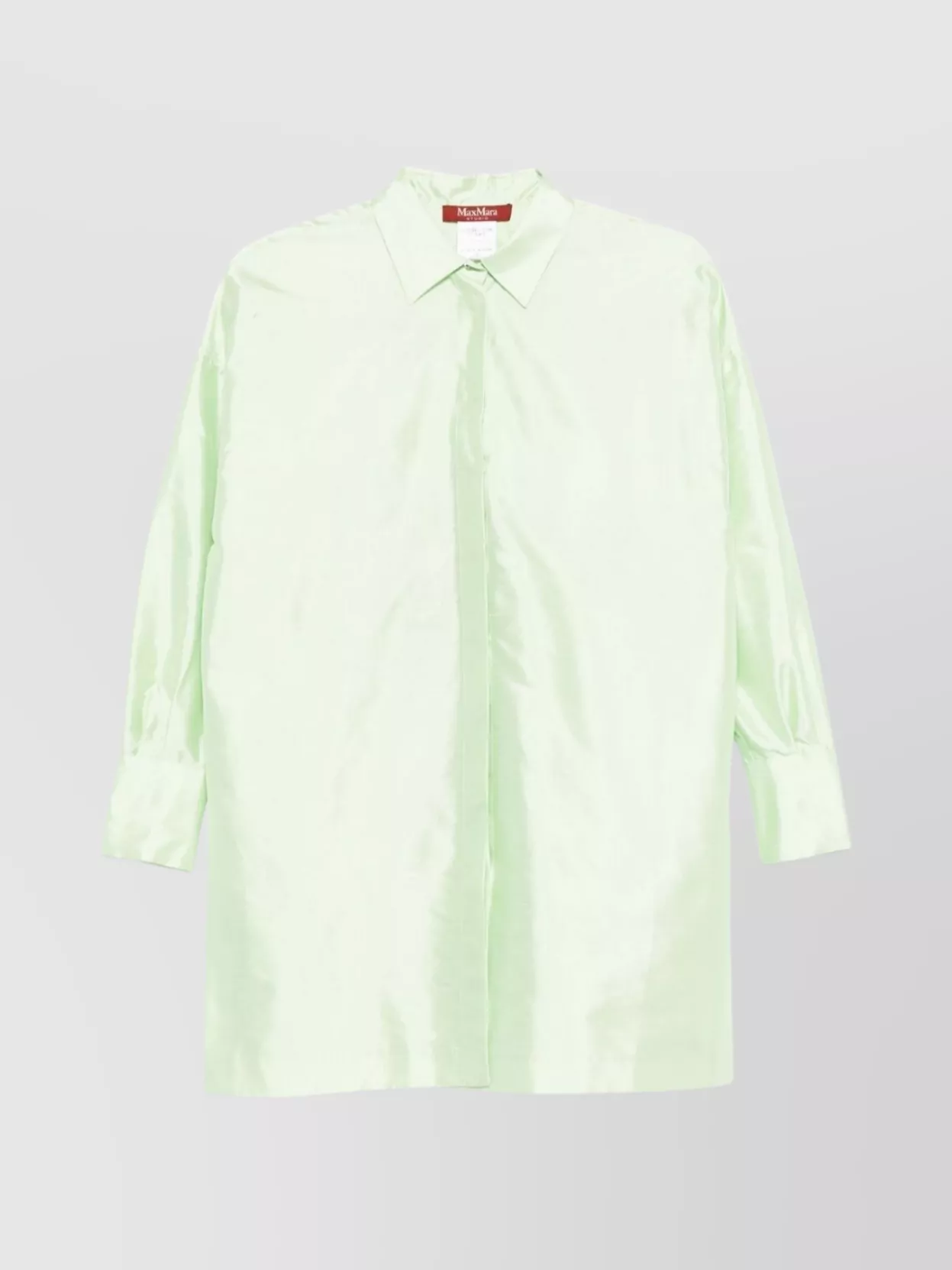 Max Mara Longline Shiny Pointed Collar Top In Green