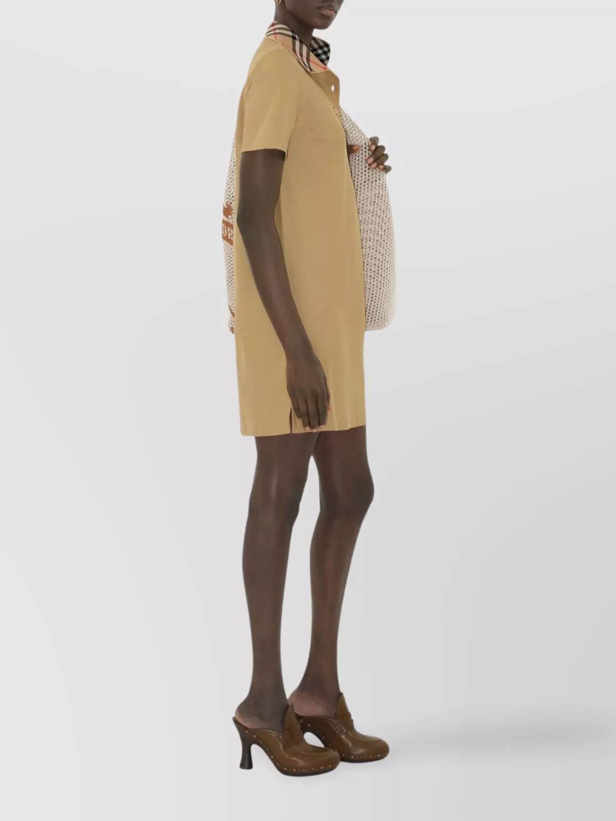Burberry Slim Fit Cotton Dress With Check Collar