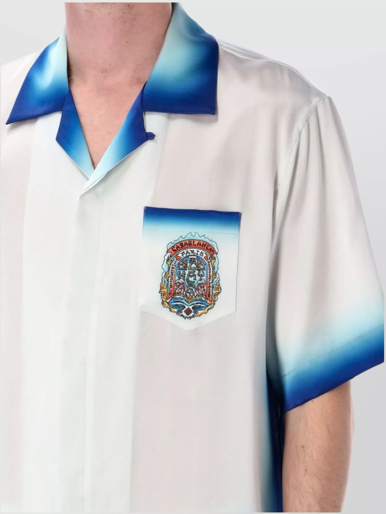 Casablanca White Shirt With Cuban Collar And Maxi Logo Printed On The Back In Silk Man