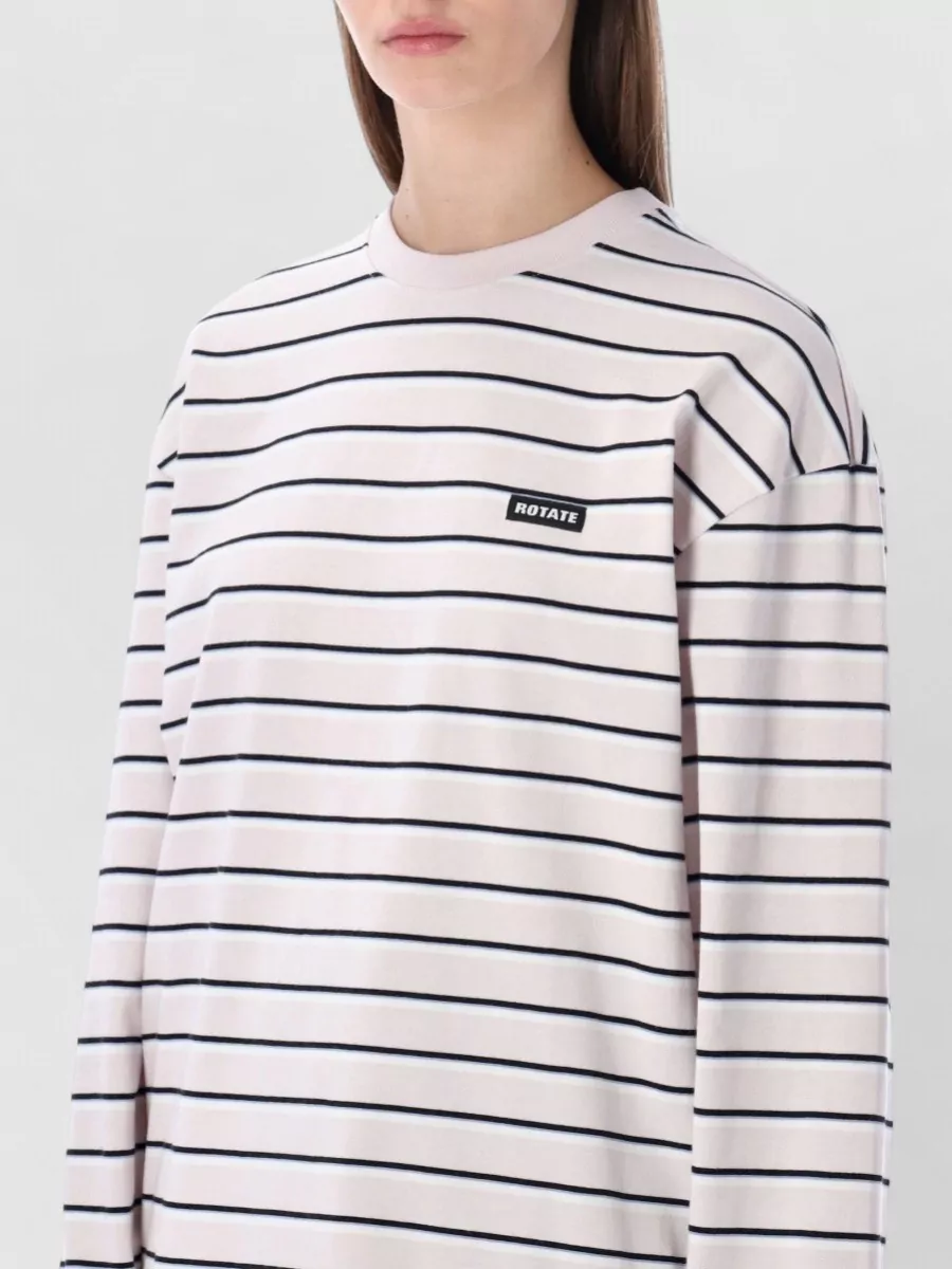 Rotate Long Sleeve Crew Neck Striped Top