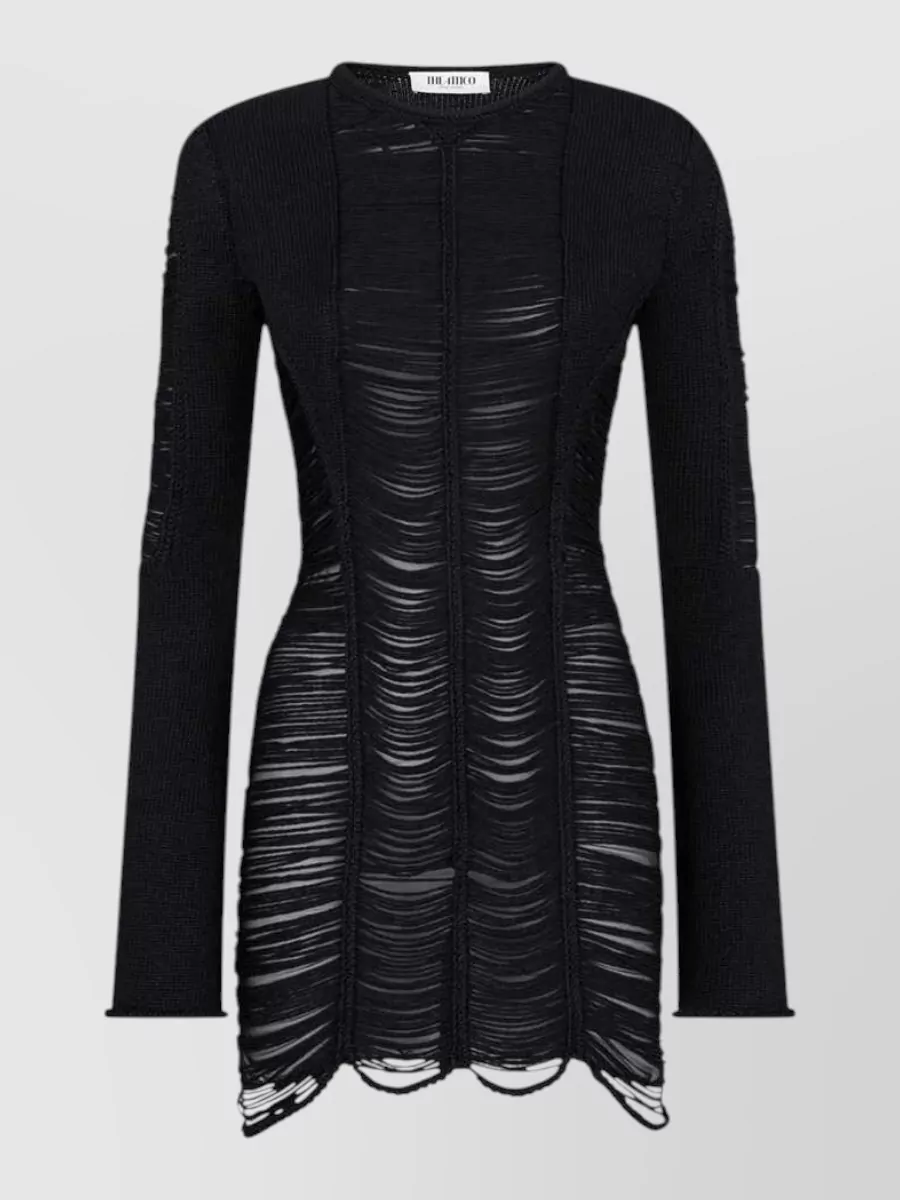 The Attico fringed asymmetric long-sleeve mini dress