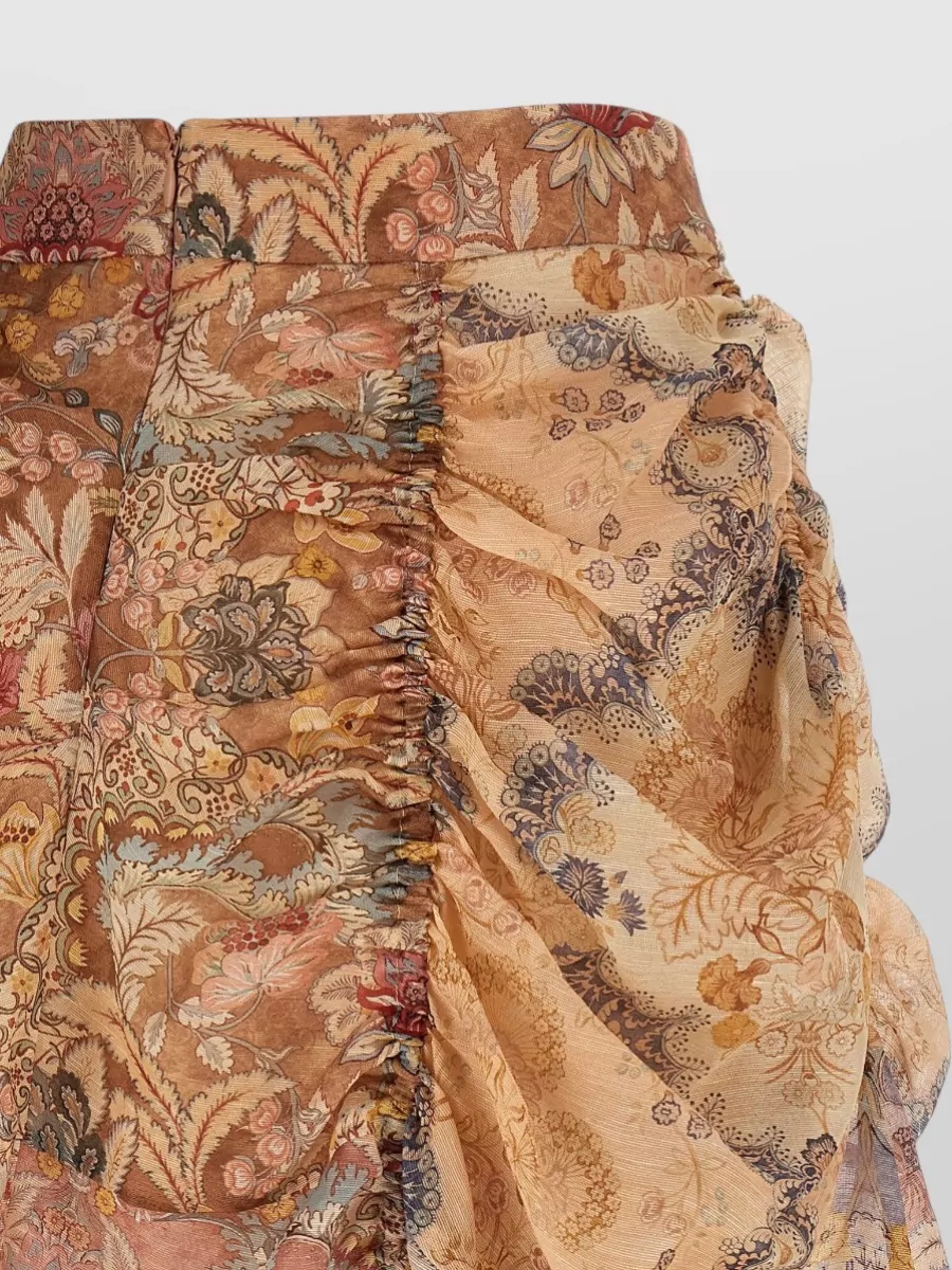 Zimmermann Silk Linen Draped Asymmetric Floral-Print Midi Skirt