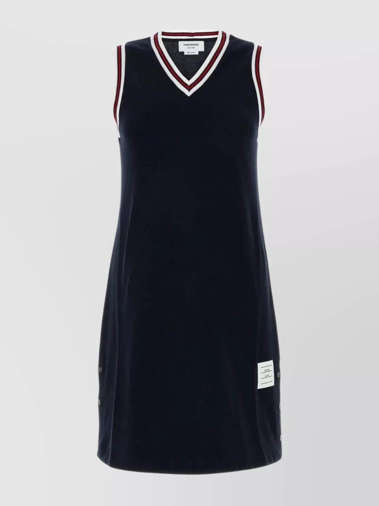 Shop Thom Browne Piquet Dress With V Neckline And Arm Holes In Blue