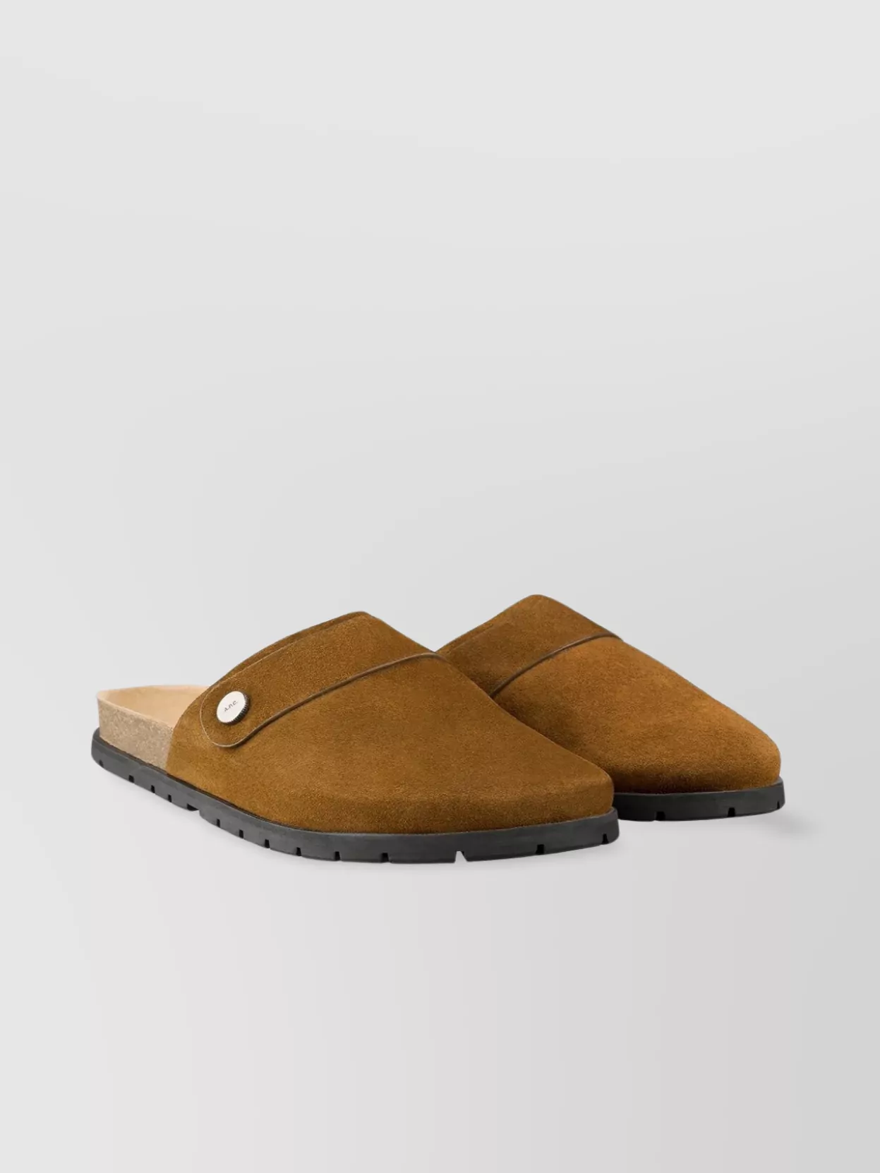 Shop Apc Round Toe Suede Mules With Cork Sole