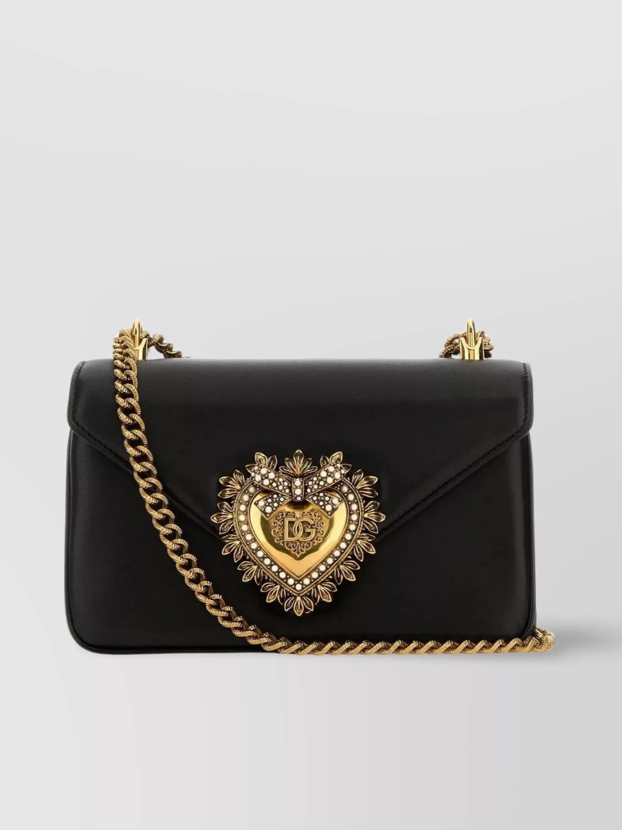 Dolce & Gabbana Black Nappa Leather Devotion Shoulder Bag In Brown