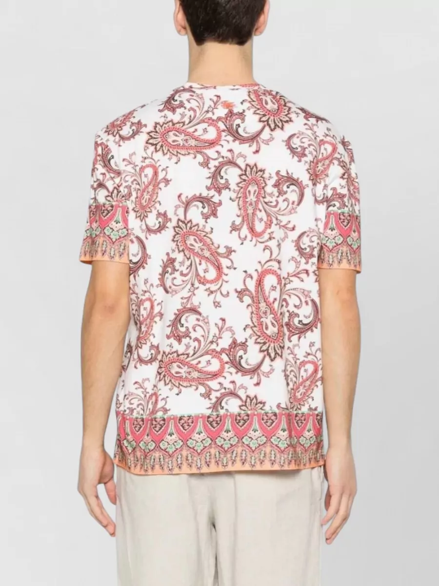 Etro Cotton Paisley Trim Short-Sleeve T-Shirt