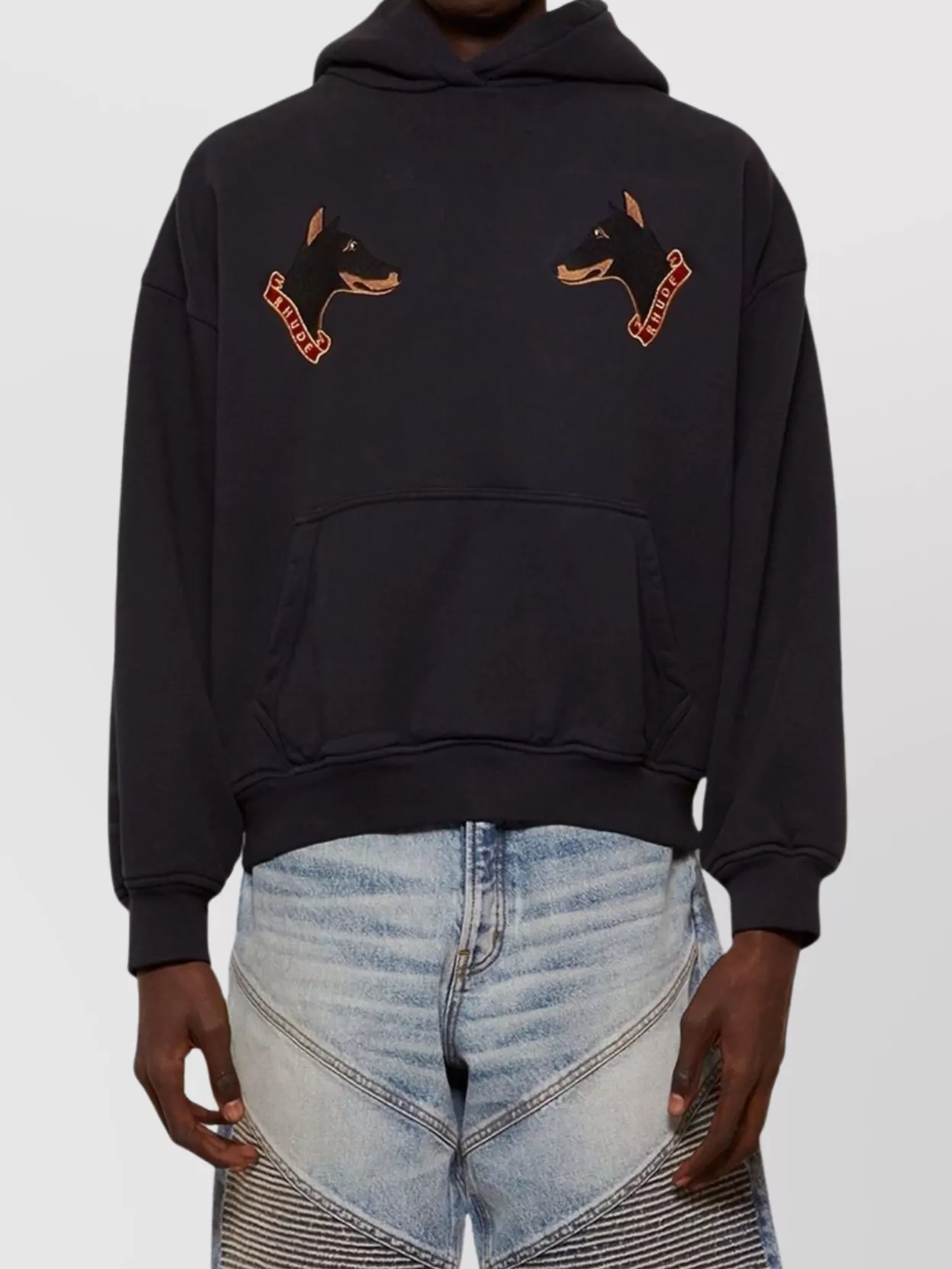 Rhude Hooded Sweater With Embroidered Dog Design