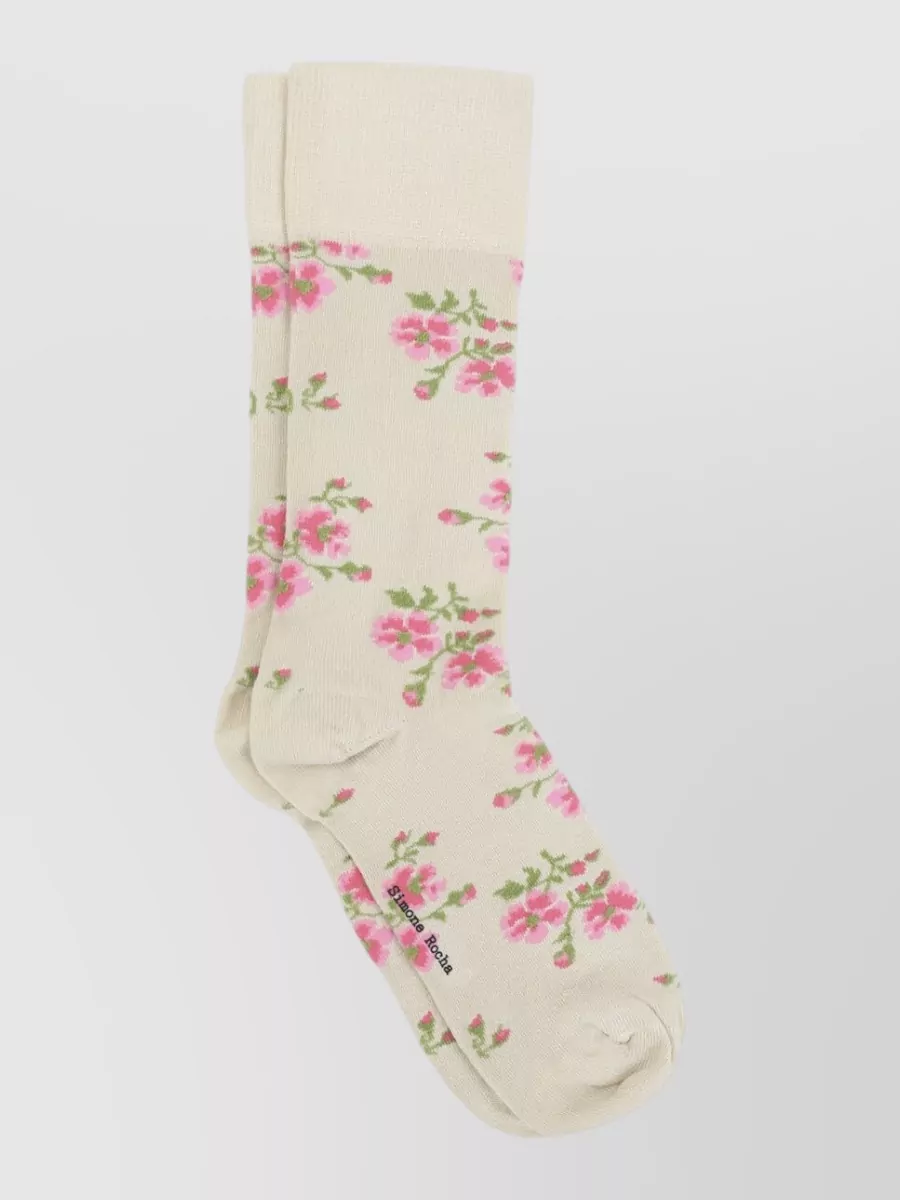 Simone Rocha Floral Jacquard Socks Mid Calf Ribbed Cuff