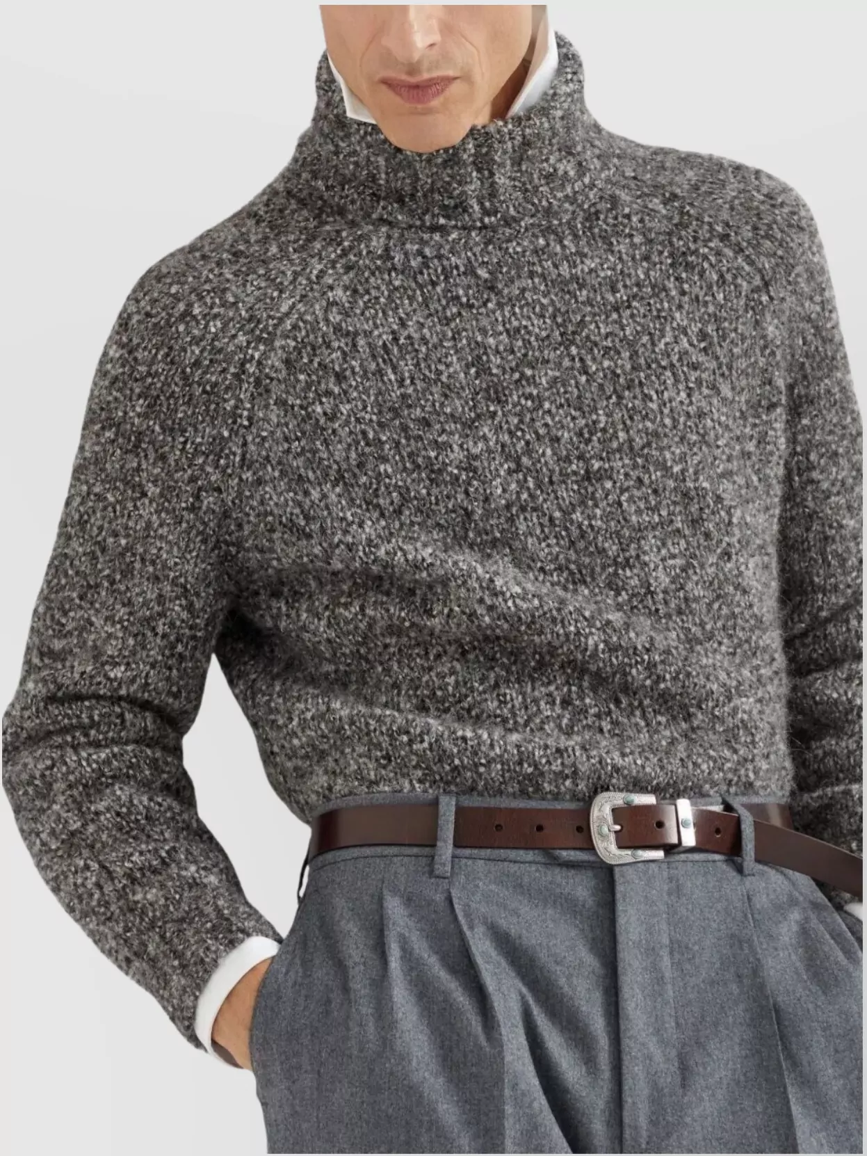 Brunello Cucinelli Textured Knit Turtleneck Sweater With Ribbed Finish