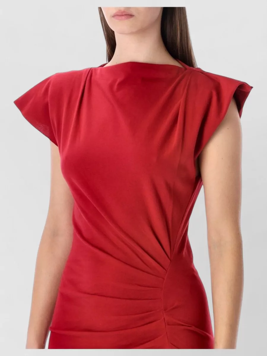 Isabel Marant Étoile Long Cotton Draped Dress Boat Neck In Multi