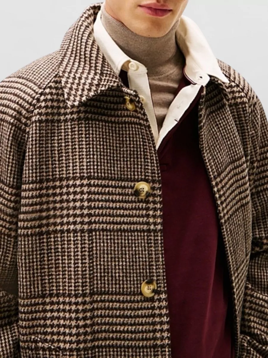 Tommy Hilfiger Tailored Check Pattern Coat With Side Pockets