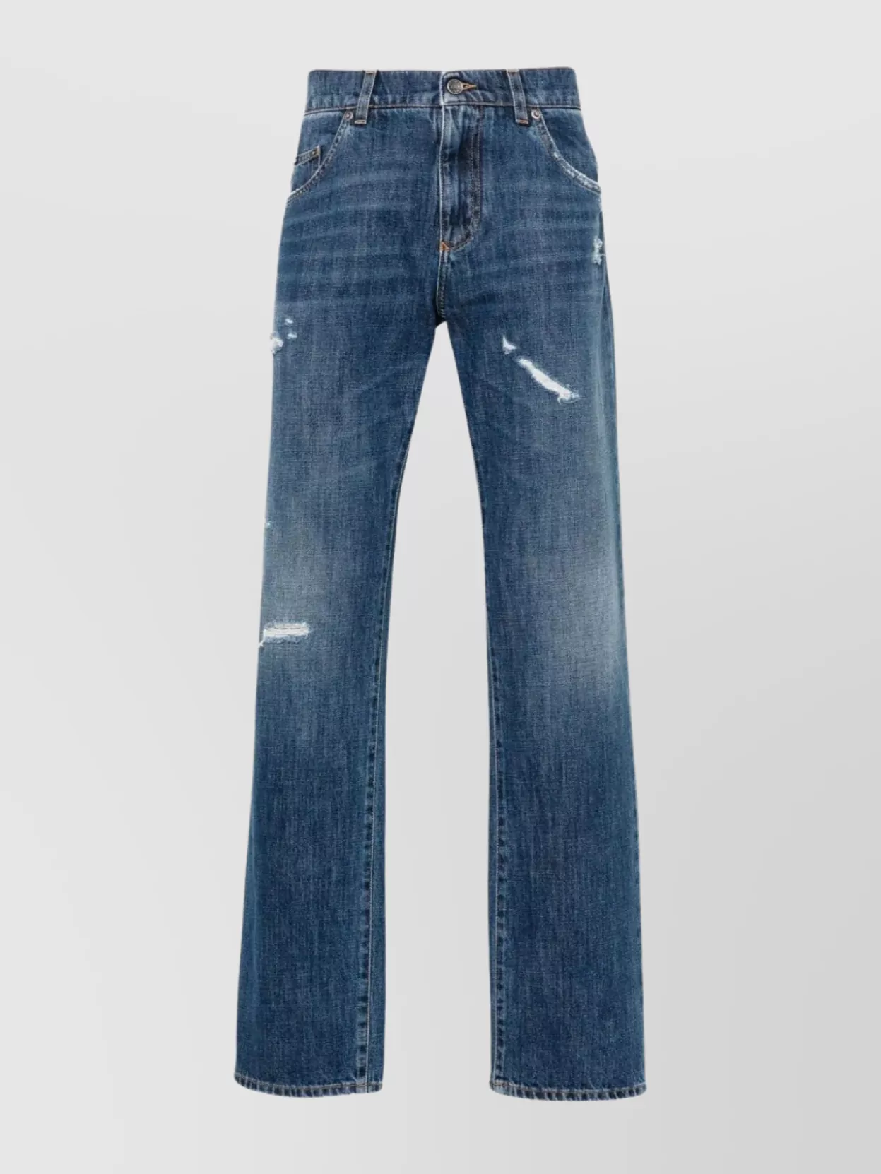 Shop Dolce & Gabbana Straight Fit Denim Trousers With Ripped Accents In Blue
