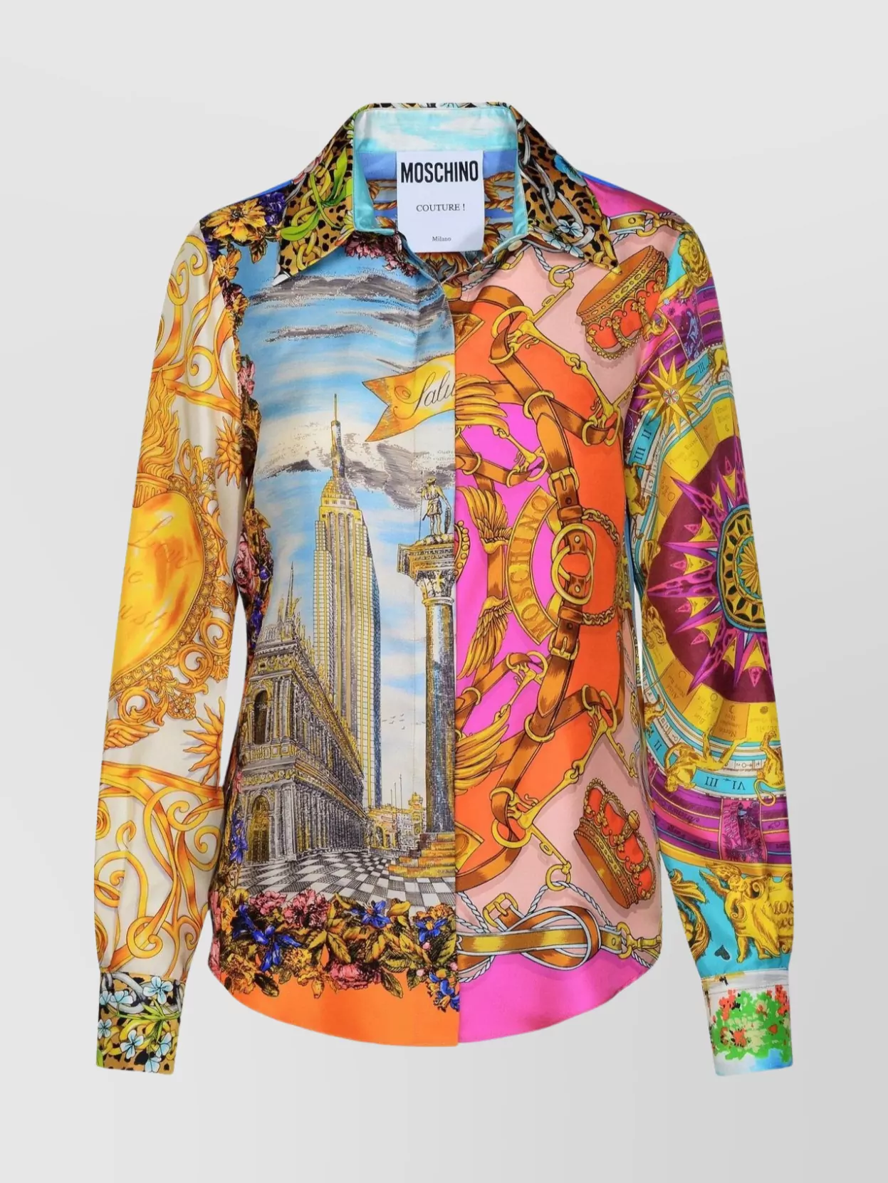 Shop Moschino Silk Shirt With Multicolor Graphic Print