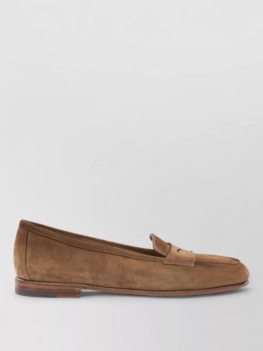 Santoni Suede Penny Strap Loafers Leather Sole