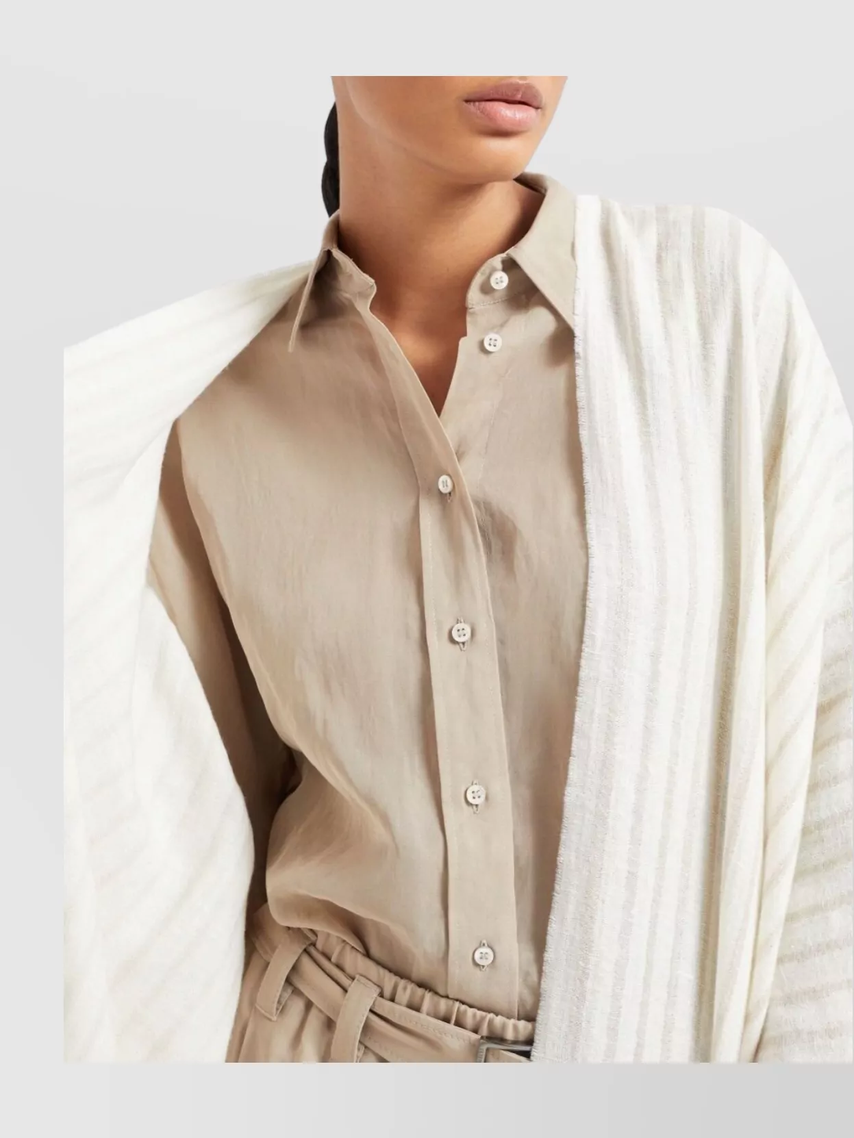 Brunello Cucinelli Draped Fringe Lightweight Striped Tassel Sleeves