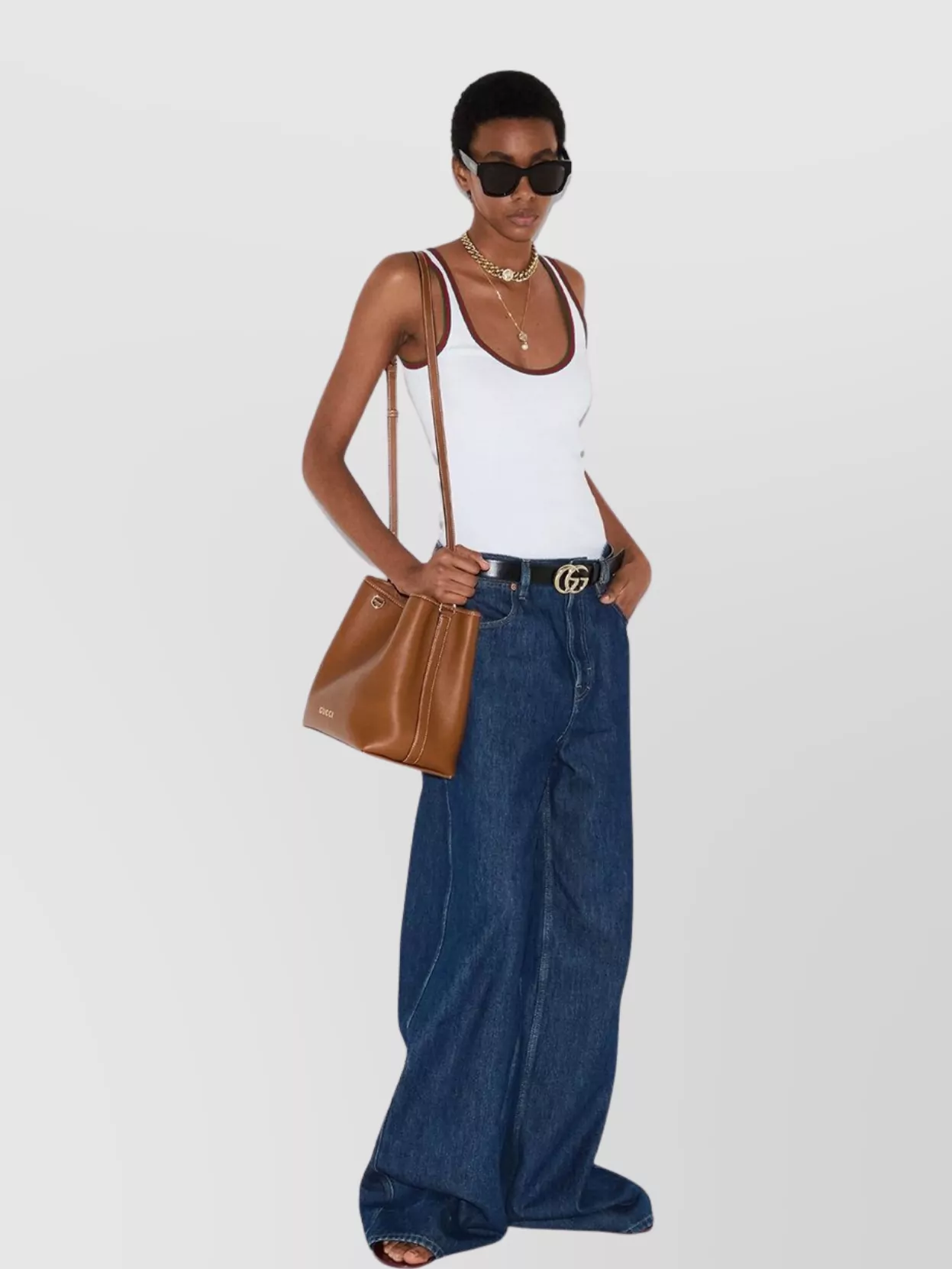 Gucci Blue Jeans With Belt Loops And Logo Patch On The Rear In Denim Woman
