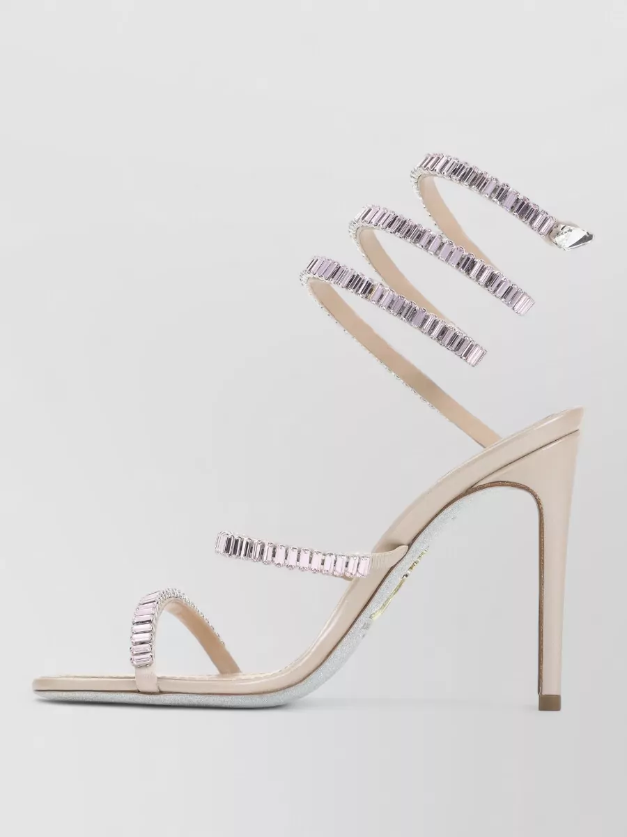 Rene Caovilla Sandals Embellished Straps Spiral Ankle Strap Stiletto