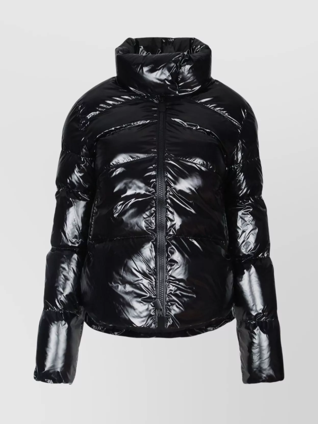 Pinko High Collar Puffer Coat With Shiny Finish In Black