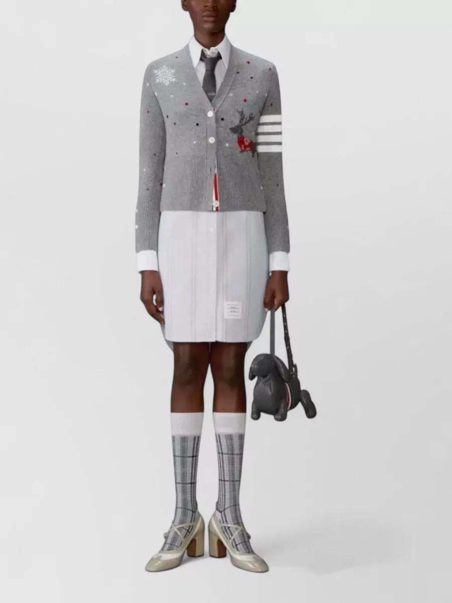 Thom Browne Striped Cotton Point Collar Long-Sleeve Knee-Length Shirt Dress