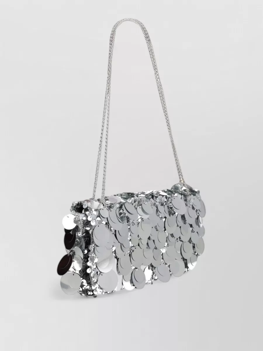 Rabanne Rectangular Sequin Clutch Bag Chain Strap In Metallic
