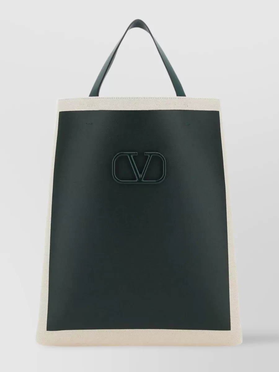 Shop Valentino Canvas Vlogo Signature Tote Bag In Cream