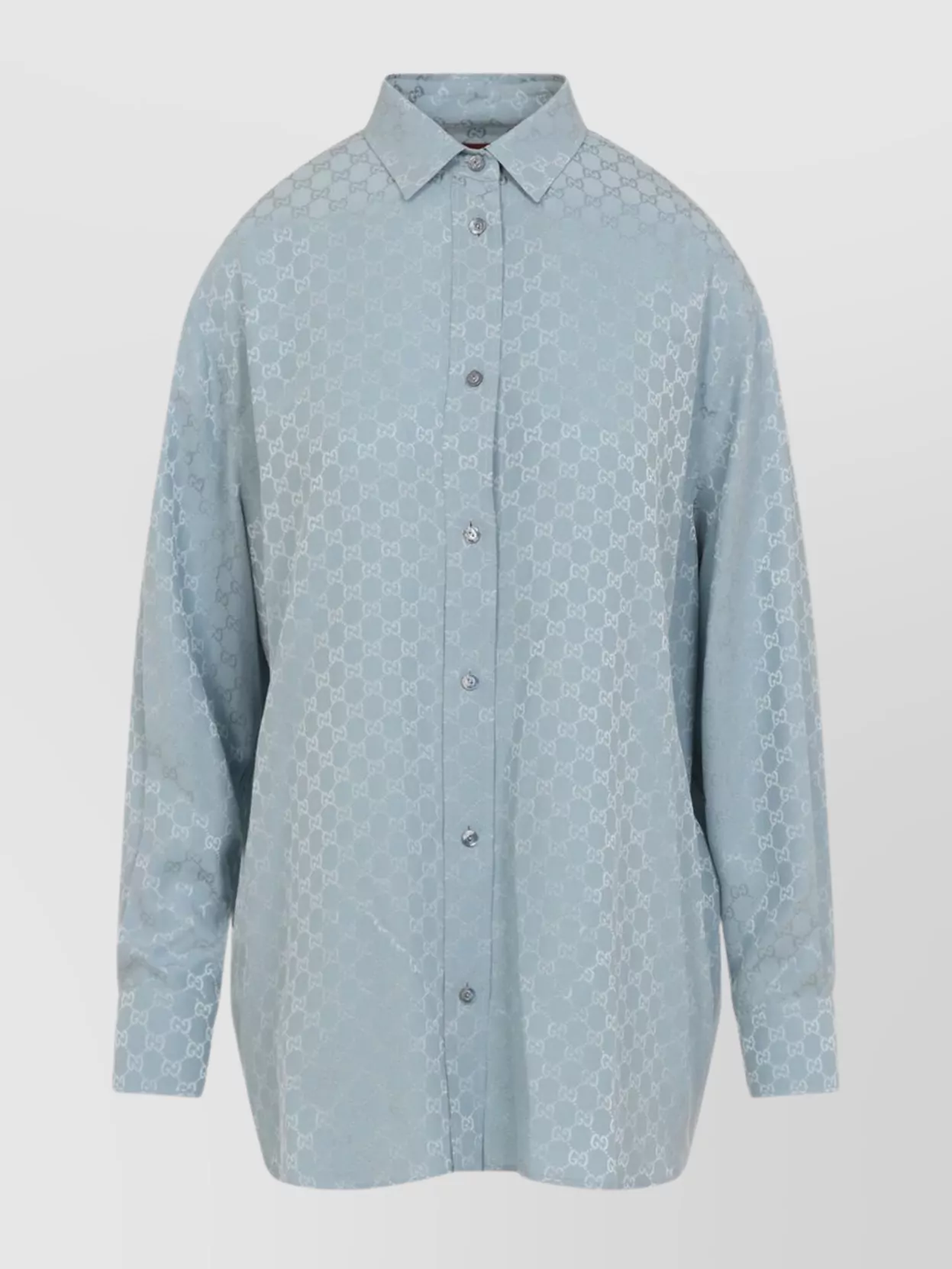 Gucci Womens Aqueous Monogram Relaxed-fit Silk Shirt In Blue